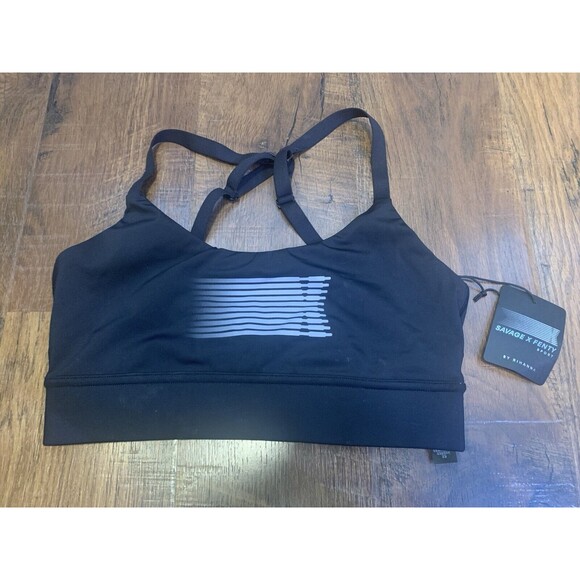 NWT Savage x Fenty Rihanna Black Sports Bra Gym Top Workout Women’s Size Medium - Picture 1 of 4